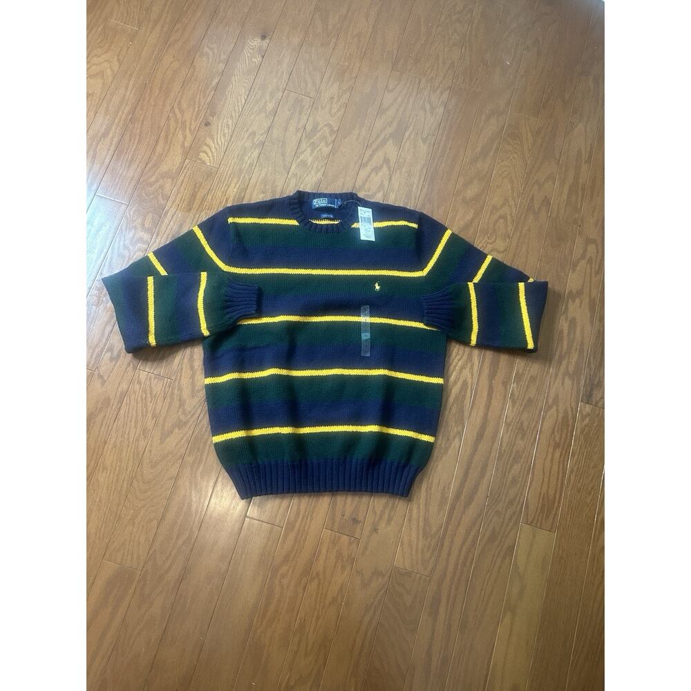 NWT Vintage Ralph Lauren Polo Heavy Knit Sweater Red Striped Cotton Men’s Large
